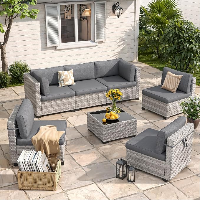 6-Piece Outdoor Patio Furniture Set, All-Weather Wicker Sectional Sofa - Image 3