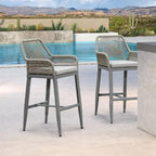 PURPLE LEAF Outdoor 29" Wicker Bar Stools Set of 2, Boho Patio Bar Height Chair - Image 2