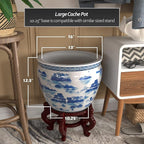 Red Lantern 16" Landscape Blue & White Porcelain Fishbowl Planter or Cachepot - Image 4