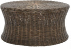 SAFAVIEH Home Collection Ruxton Dark Brown Rattan Round Coffee Table Ottoman by SAFAVIEH