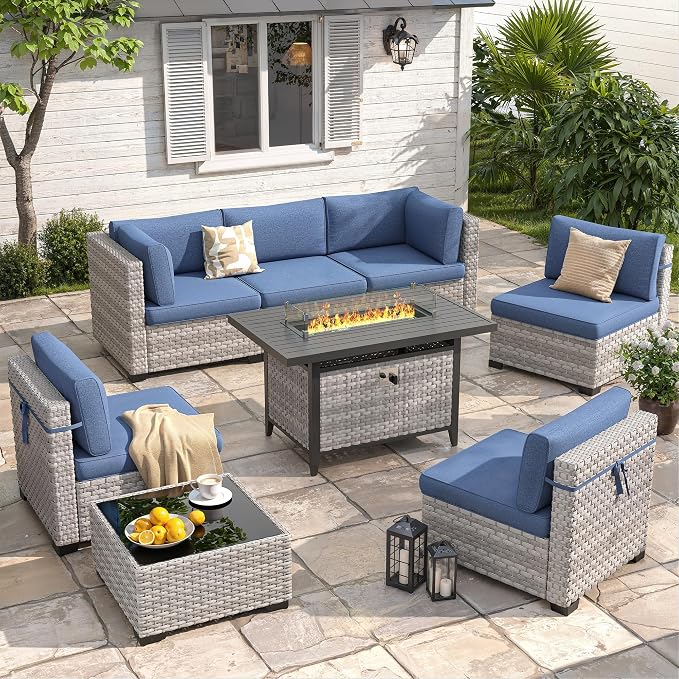 6-Seat Modern Outdoor Wicker Rattan Patio Furniture Set by MASIONBACKYARDS