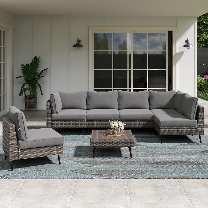 LAUSAINT HOME Outdoor Patio Furniture, 7 Piece Outdoor Sectional Sofa PE Rattan by LAUSAINTHOME