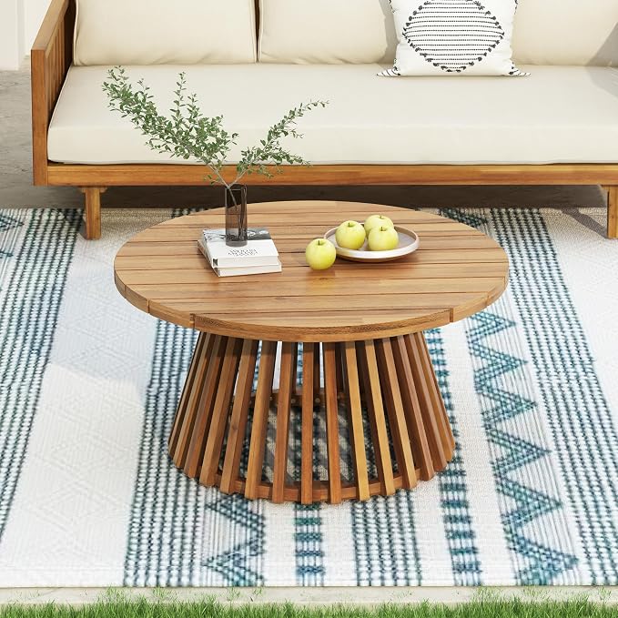 Merax Patio Outdoor Acacia Wood Round Coffee Table by Merax