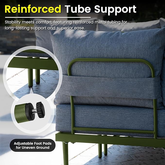 Sundale Outdoor 2 Pieces Metal Patio Furniture Set, Outdoor Sectional Sofa w/6 - Image 4
