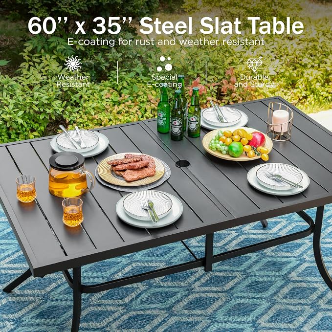 PHI VILLA 7 Pcs Patio Dining Set, Outdoor Table Chair Set - Image 4