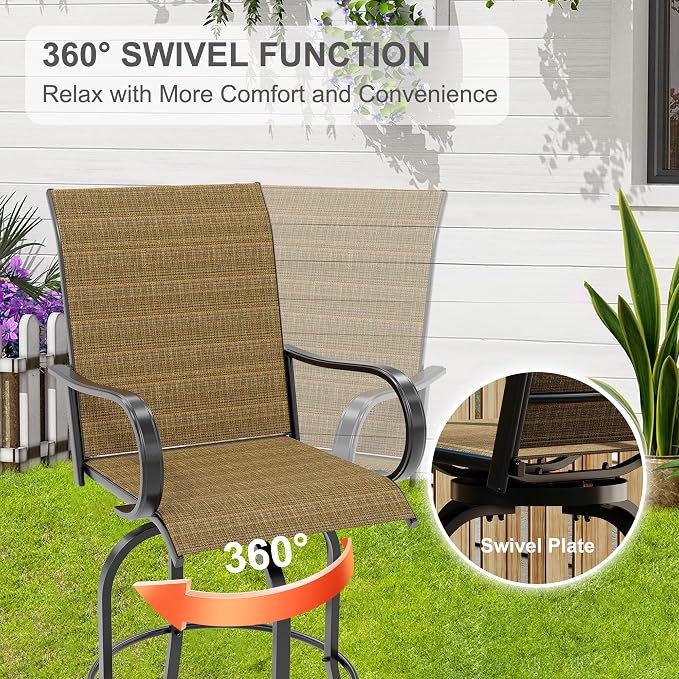 3 PCS Patio Swivel Bar Stools Set, 3 Piece Swivel Outdoor Table and Chairs Bar - Image 3