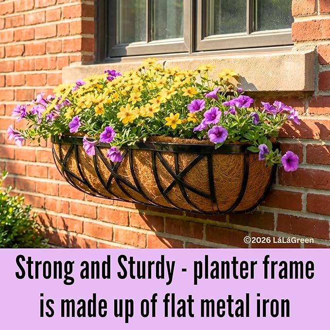 LaLaGreen 24 Inch, 2 Pack Window Boxes Planters – Black Metal Window Boxes - Image 4