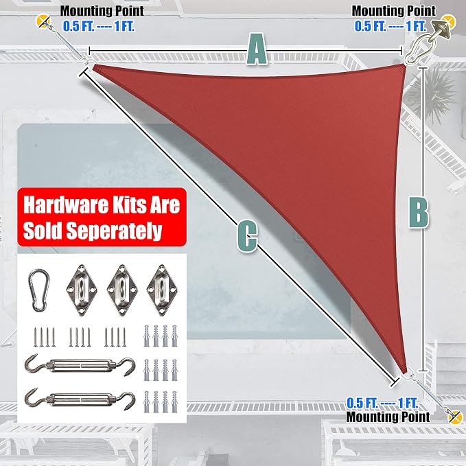 Amgo Custom Size 19' x 24' x 30.6' Red Right Triangle Sun Shade Sail Order to - Image 7