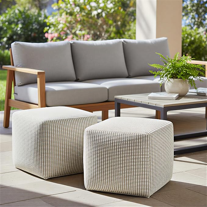SIMPLIHOME Zelma Square Pouf – 18 inch Wide Upholstered PET Polyester Ottoman by SimpliHome
