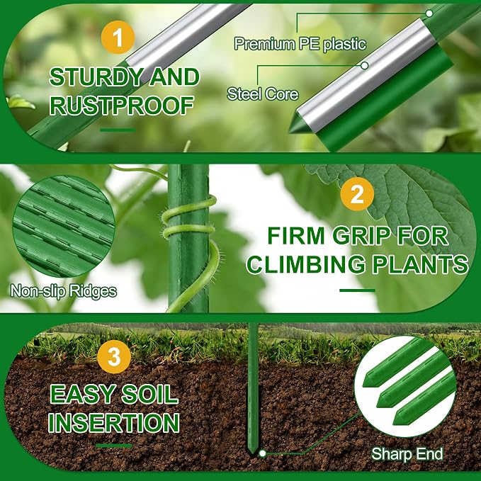 WAENLIR 16 Inch 72 Pack Extendable Garden Stakes Kit, DIY 4ft 5ft 6ft 7ft 8ft - Image 4