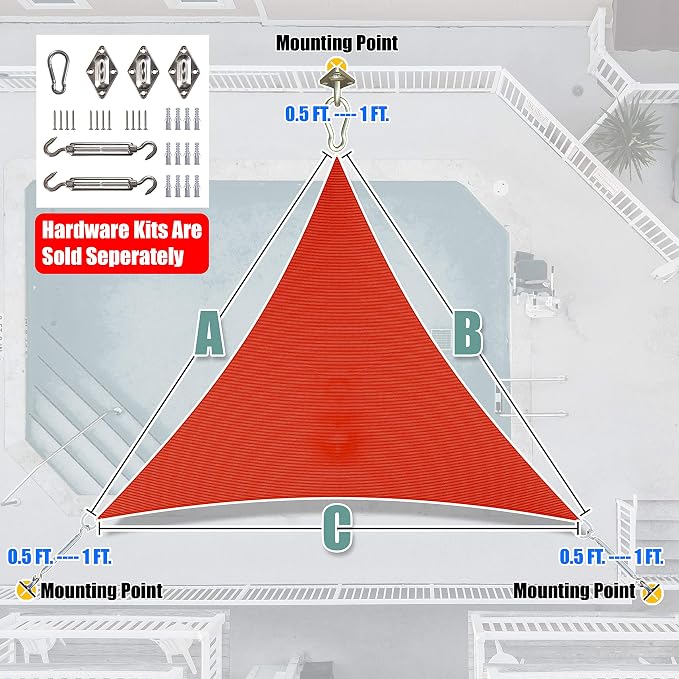 Amgo Custom Size 12' x 12' x 12' Red Triangle Sun Shade Sail UPF50+ AGTAPRT12 - Image 8