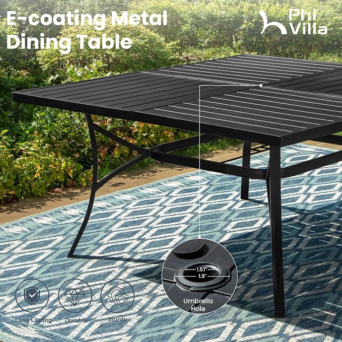 PHI VILLA 9 Piece Outdoor Patio Dining Set, Large Square Metal Dining Table and - Image 7