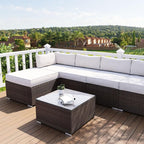 COSIEST Outdoor Furniture Brown Wicker Glass-Top Coffee Table - Image 6