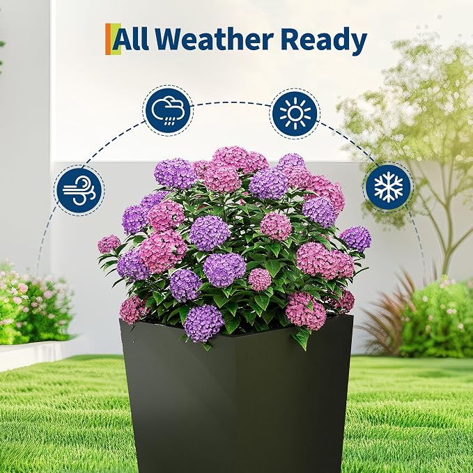 Garvee 22.5" Tall Planters Set of 2, Outdoor＆Indoor Black Planter Pots - Image 7