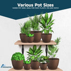 Brown Plant Pots with Drainage Holes & Saucers 15 Pack, Indoor & Outdoor - Image 4