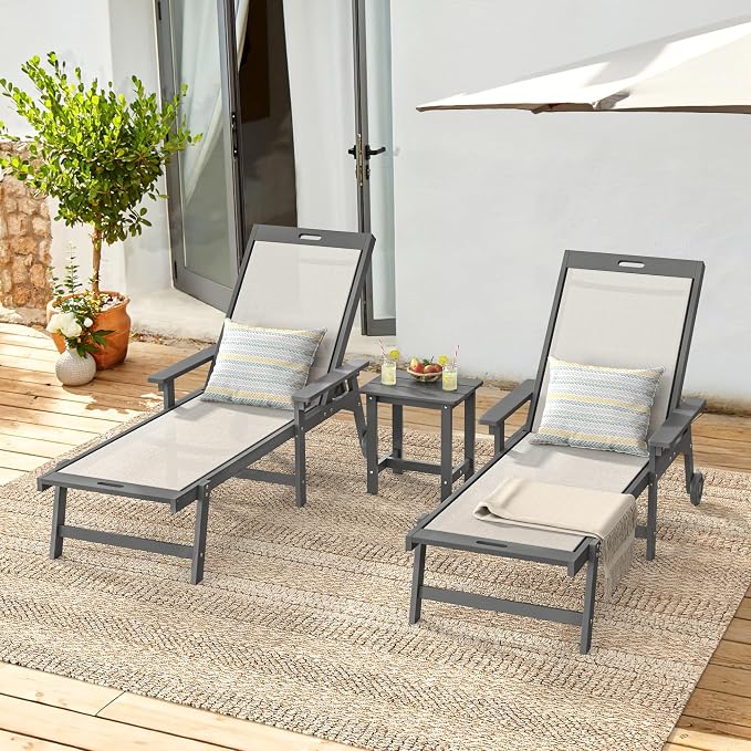 LUE BONA Chaise Lounge Chair Outdoor Set of 4, HDPS and HDPE Wicker Chaise - Image 2