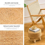 Handwoven Round Ottoman, Natural Water Hyacinth Outdoor Patio Pouf Seagrass Low - Image 4