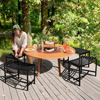 VINGLI Outdoor Metal Curved Bench, Weatherproof Fire Pit Bench Set of 4 - Image 2