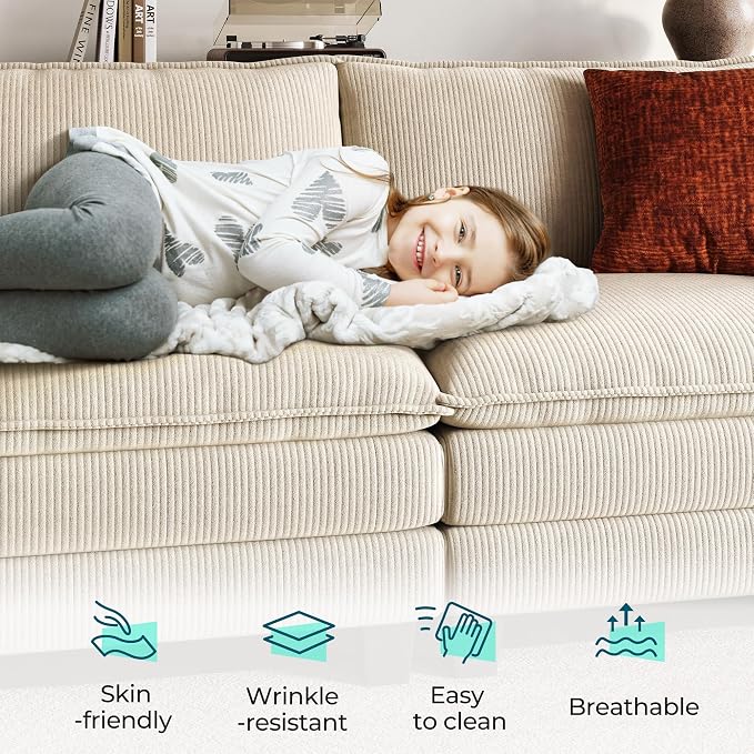 LINSY HOME 90'' Cloud Loveseat Sofa, Modular Sectional Couches Corduroy Cloud - Image 3