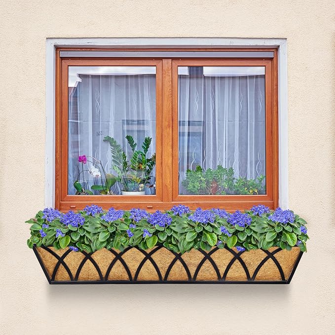 6pcs 30 Inch Window Deck with Coco Liner, Metal Hanging Flower Planter Window - Image 6