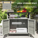 Outsunny Wicker Outdoor Storage Cabinet, Rattan Outdoor Bar Table - Image 3