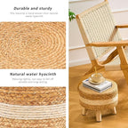 Handwoven Round Ottoman, Natural Water Hyacinth Outdoor Patio Pouf Seagrass Low - Image 6