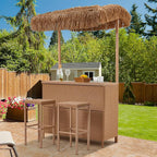 HOMREST Outdoor Tiki Bar Set, 3 Pieces Wicker Patio Bar Set w/2 Height Stools - Image 8