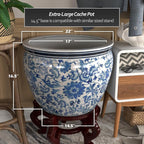 Red Lantern Large 22" Porcelain Fishbowl Blue & White Floral Planter - Image 4
