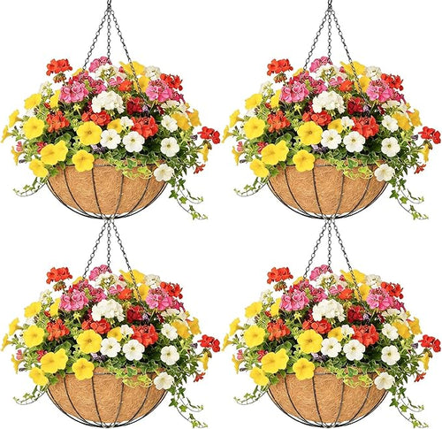 4 Pack 16 Inch Hanging Planters Outdoor Metal Hanging Flower Baskets by Qusuxi