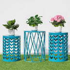 Nesting Side Table Set of 3 Decorative Round Garden Stools - Image 2