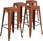 Flash Furniture Kai Commercial Grade 4 Pack 30" High Backless Distressed Orange by FlashFurniture