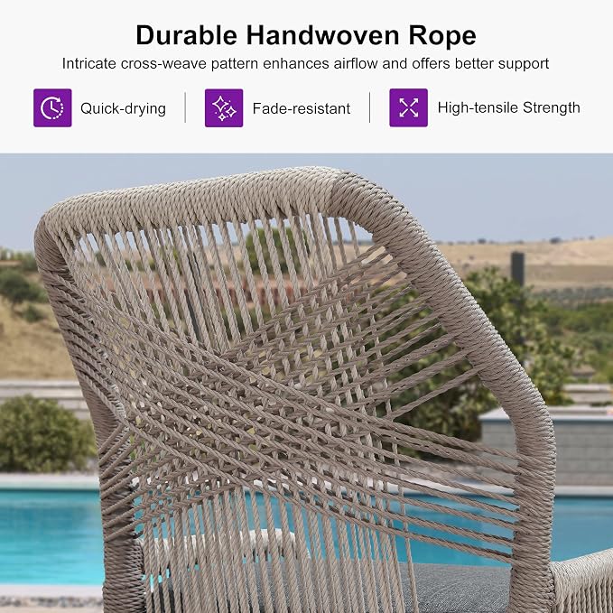 PURPLE LEAF Patio Bar Stool Bar Height Set of 2 Outdoor Rattan Chairs - Image 6