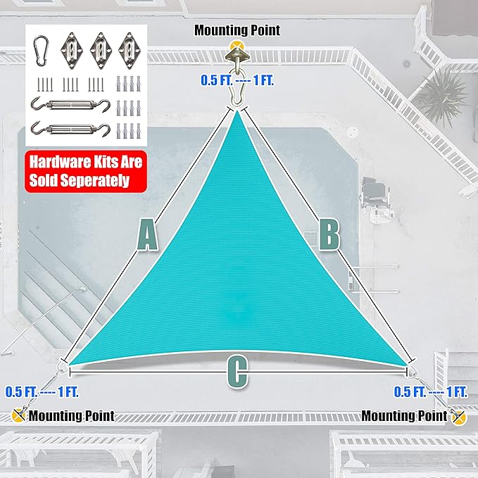 Amgo Custom Size 9' x 9' x 9' Turquoise Triangle Sun Shade Sail Order to Make - Image 7