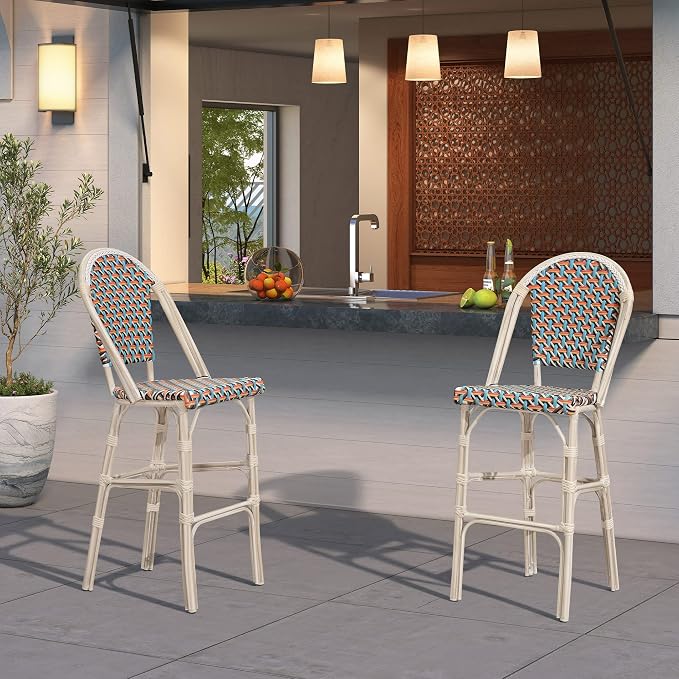 PURPLE LEAF French Counter Height Bar Stool Set of 2 25" White Print Finish - Image 3