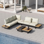 homary 6 Piece Aluminum & Teak Outdoor Sofa Set, Patio Sofa Seat L-Shaped - Image 7