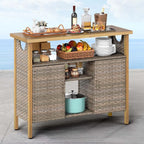 DWVO XL Patio Storage Cabinet, Wicker Outdoor Bar Table - Image 4