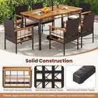 Tangkula 7 Pieces Wicker Patio Dining Set, Outdoor Acacia Wood Rectangular Table - Image 8