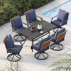 Grand patio 7-Piece Outdoor Dining Set, 6 Leather-Look Wicker Swivel Blue Patio by GrandPatio