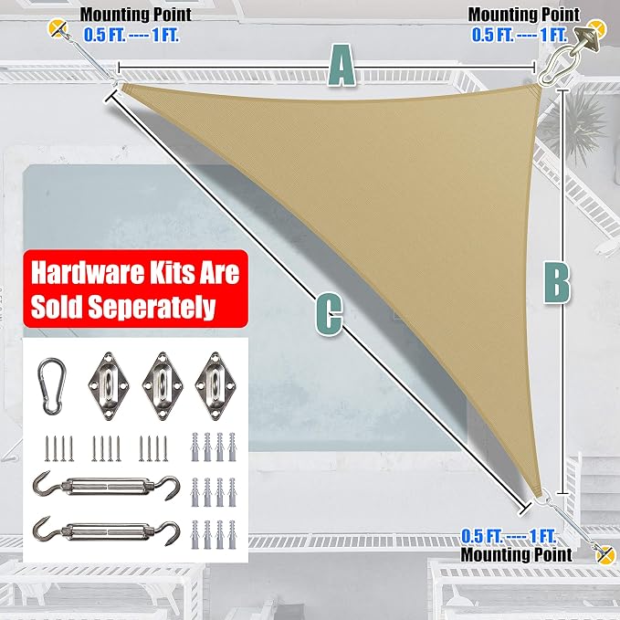 Amgo Custom Size 10' x 18' x 20.6' Sand Beige Right Triangle Sun Shade Sail - Image 8
