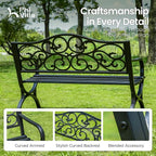 PHI VILLA 50-Inch Cast Iron Steel Frame Garden Bench Outdoor Patio Bench Chair - Image 9