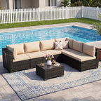 LEVELEVE 7 Pieces Outdoor Patio Furniture Sets, Rattan Conversation Sectional - Image 6