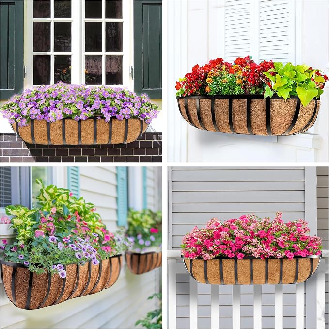 30 Inch Window Deck with Coco Liner, Fence Metal Hanging Flower Planter Window - Image 8