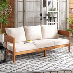 SAFAVIEH Outdoor Collection Theo Natural Teak Solid Wood/Taupe Cushion 3-Seater - Image 2
