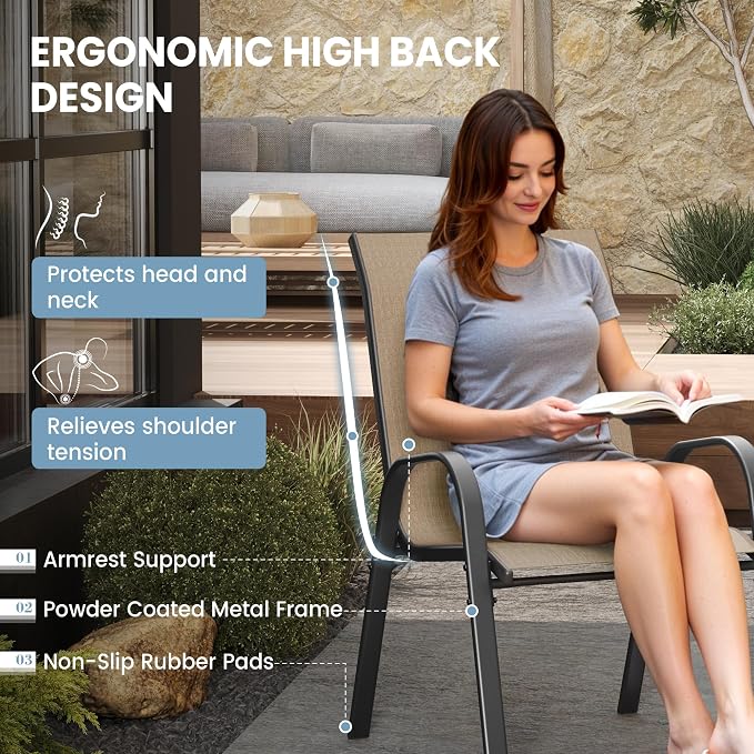 Patio Dining Chairs Set of 4, Outdoor High Stacking Chairs - Image 7