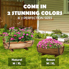 Solid Acacia Wood Half Barrel Planters Outdoor Set of 2 Different Sizes - Image 5