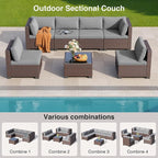 7 Pieces Outdoor Patio Furniture Set, PE Rattan Outdoor Wicker Sectional - Image 5