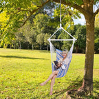 Backyard Expressions Striped Hammock Chair Hanging Rope Swing Chair, Anti Slip - Image 7