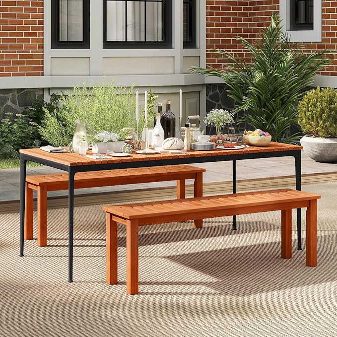 Tangkula 47 Inch Patio Wood Bench, 2-Person Backless Bench w/Slatted Seat - Image 2