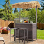 HOMREST Outdoor Tiki Bar Set, 3 Pieces Wicker Patio Bar Set w/2 Height Stools - Image 8