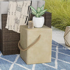 COSIEST Set of 2 Concrete Side Table, Rectangular Outdoor Side Table w Hemp - Image 2